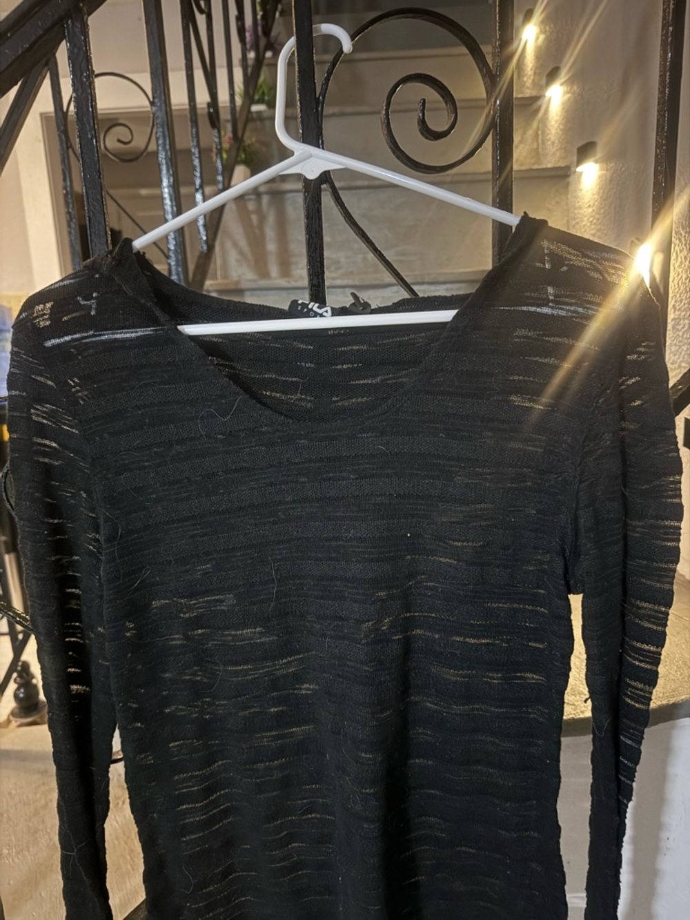 Fila Black Long Sleeve Semi-Sheer Knit Top
